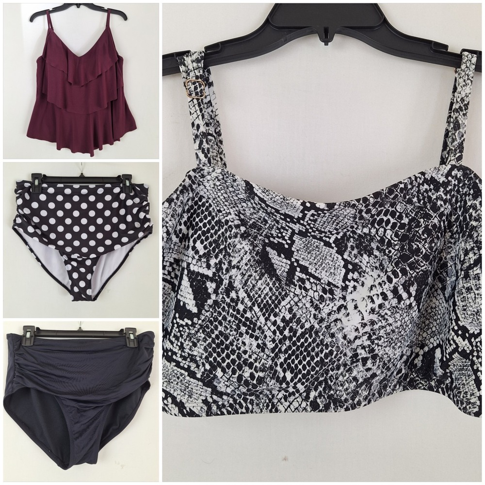 Lot of 4 Swimsuit Size L‎ - 2XL Tankini Bikini Tops High Waist Bottoms Swim Suit